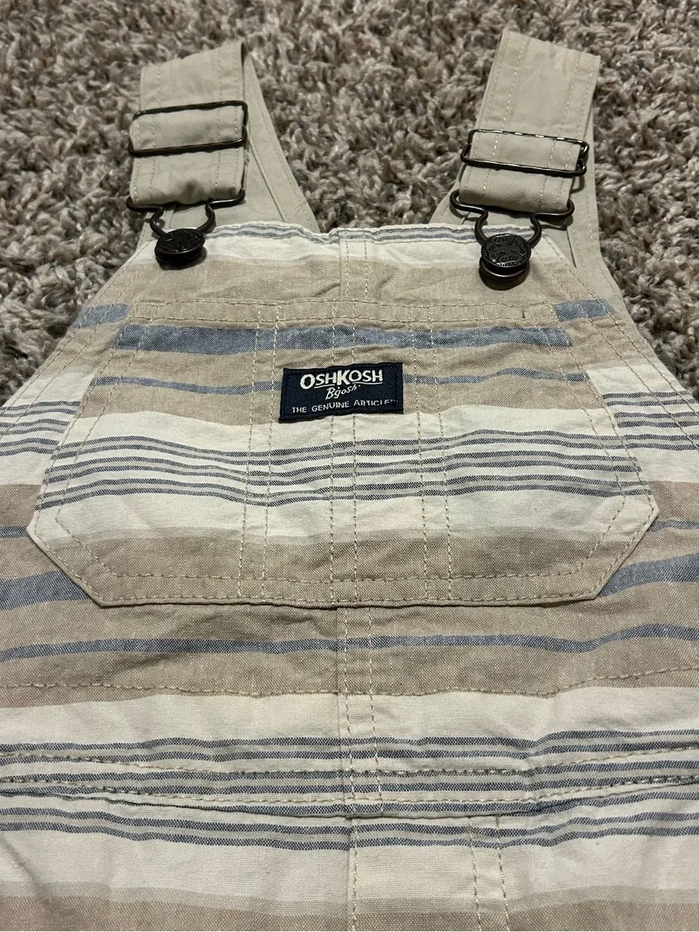 OshKosh B'gosh Beige and Blue Striped Kids Overalls Shorts